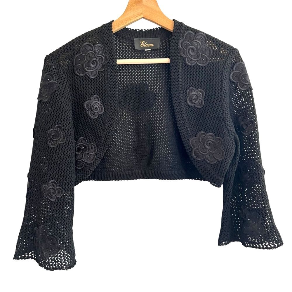Elana Womens Y2K Boho Crochet Knit Bolero Sweater Size M Whimsigoth Fairy Grunge